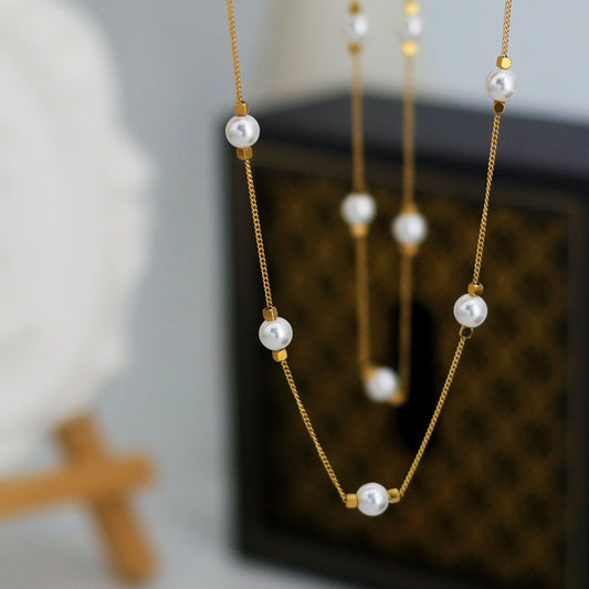 18k GP Elegant Fresh Water Pearl Link Necklace