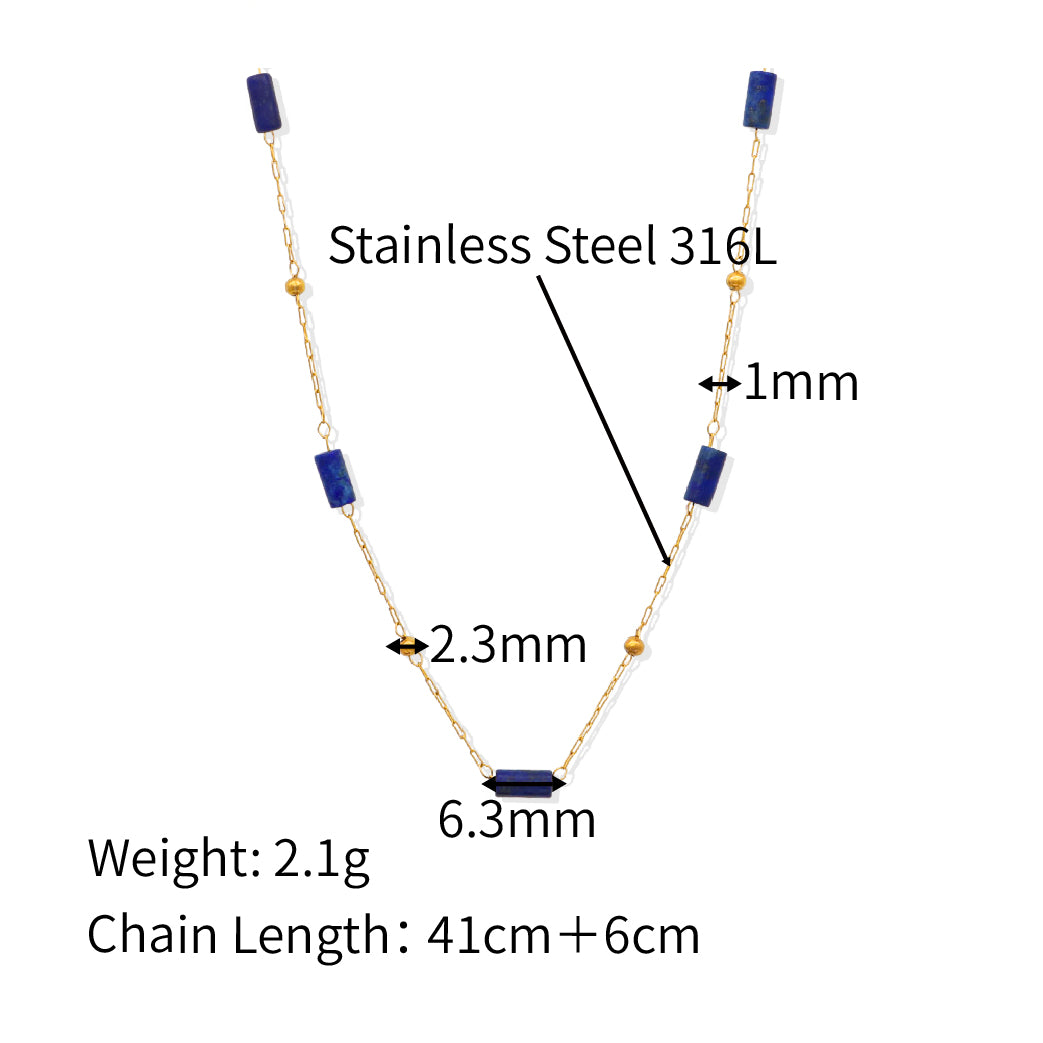 18K GP Blue Natural Lapis Lazuli Stone Bead Necklace