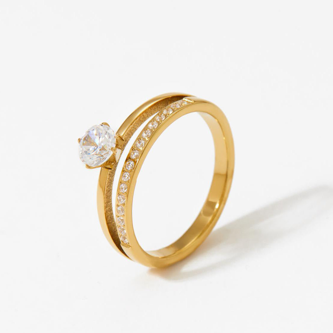 Solitaire Double Band Ring