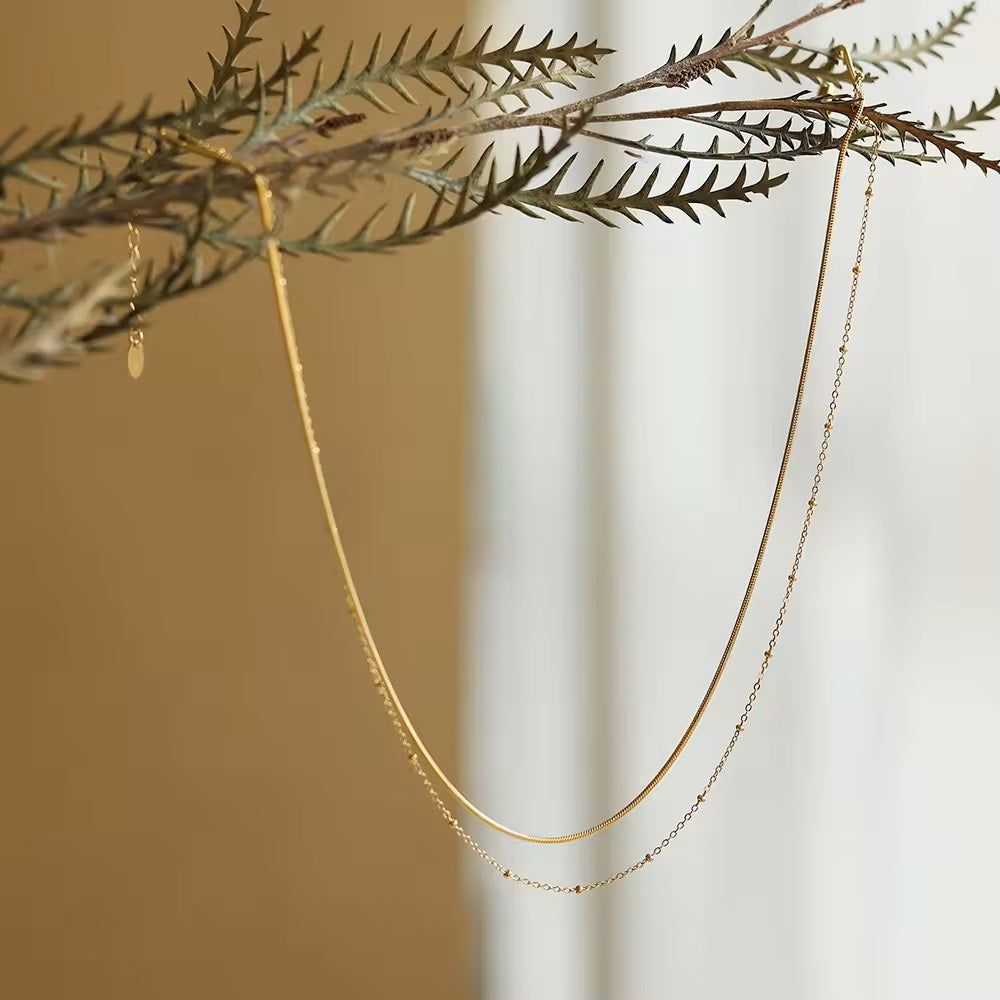 18k Gold Plated Double-layer Beads Chain Necklace