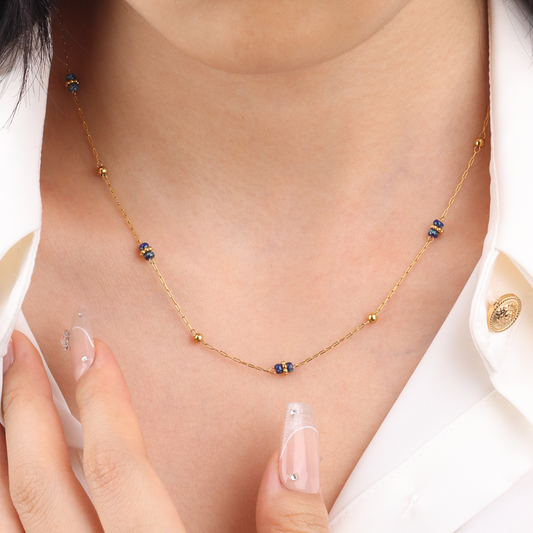 Indigo & Gold Bead Necklace