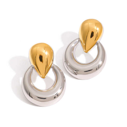 18K PVD Gold Plated Two Tone Color Polished Earrings