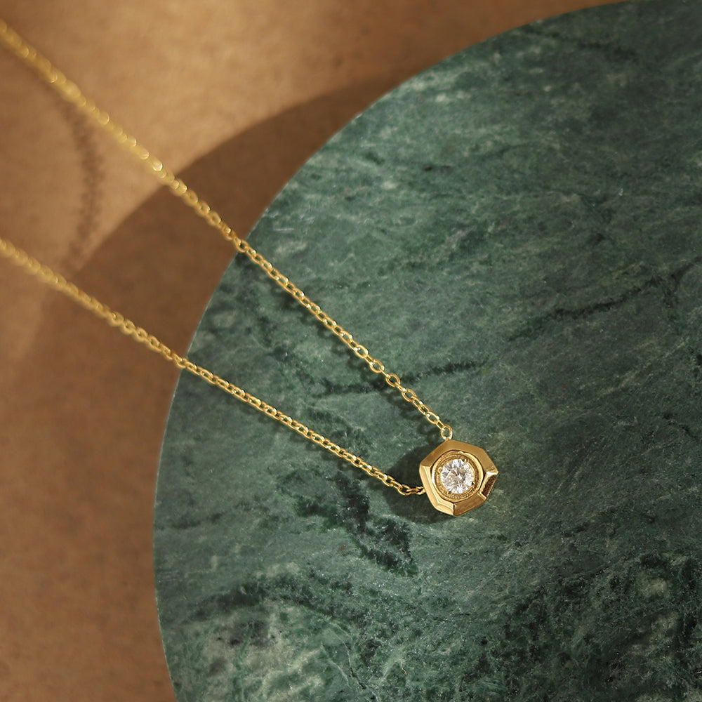 18K GP Hexagon CZ Necklace