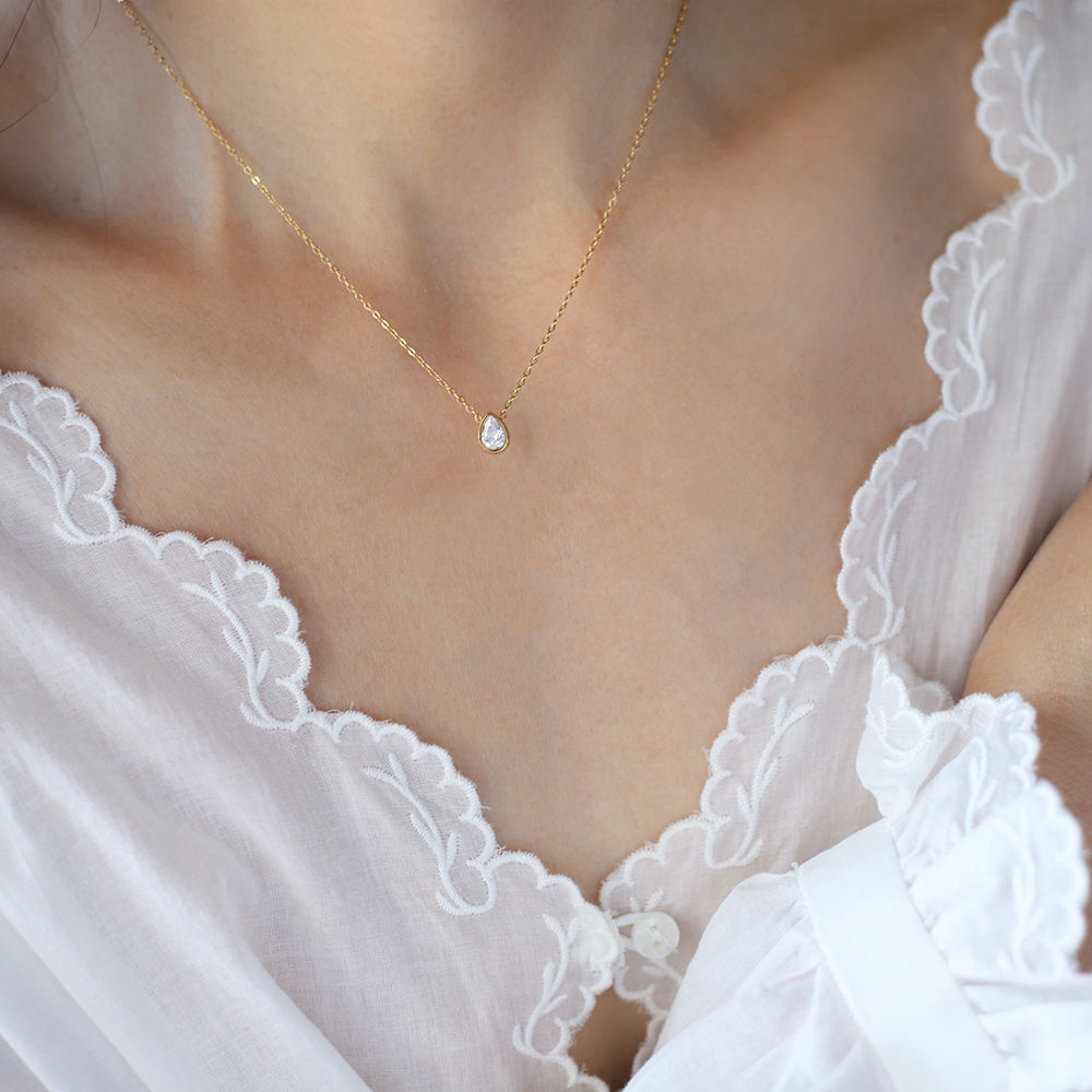 18K Gold Plated Water Drop Zircon Necklace