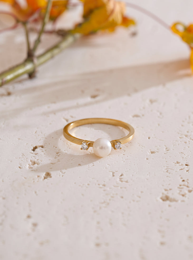 Pearl Double Crystal Open Ring