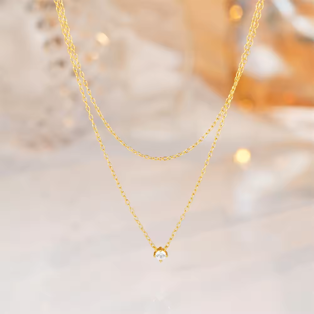 925 Sterling Silver Double-Layer Dainty Pendant Necklace