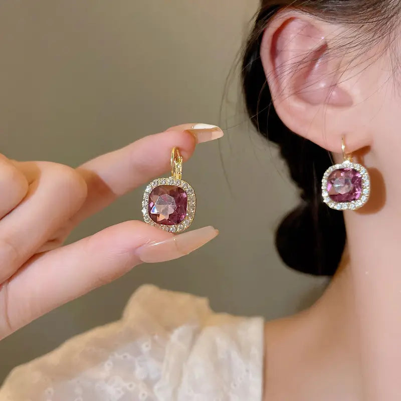 Pink Zircon Square Drop Earrings