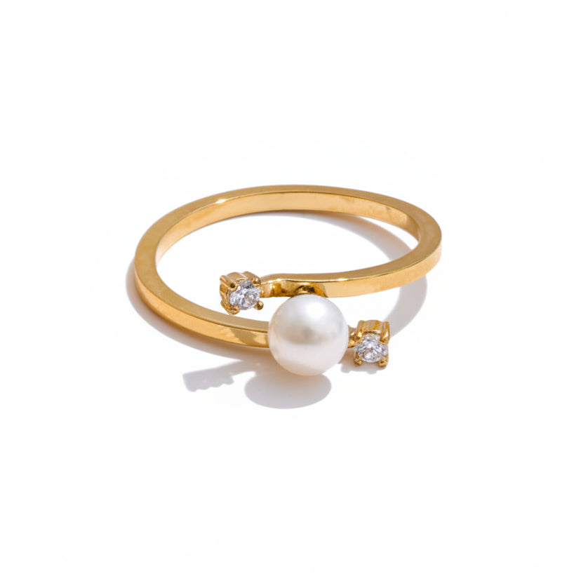 Pearl Double Crystal Open Ring
