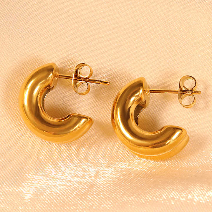 18K Gold Plated C Shape Chunky Earrings