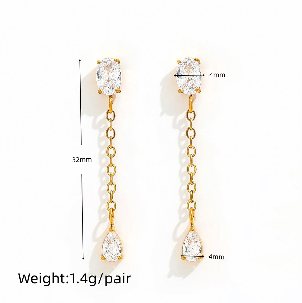 Oval Drop Chain Earrings