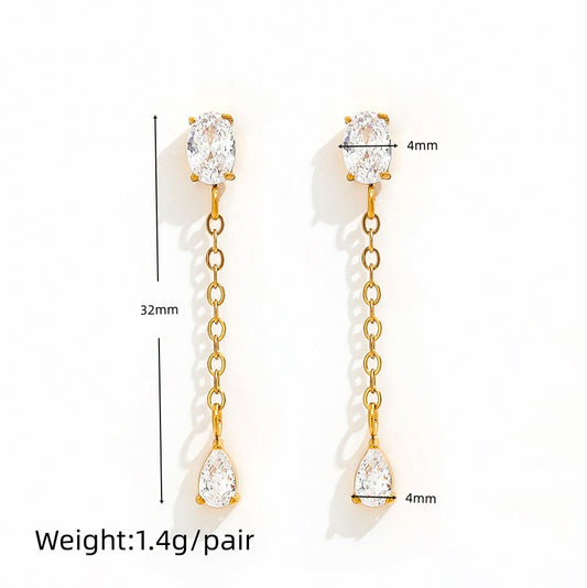 Oval Drop Chain Earrings