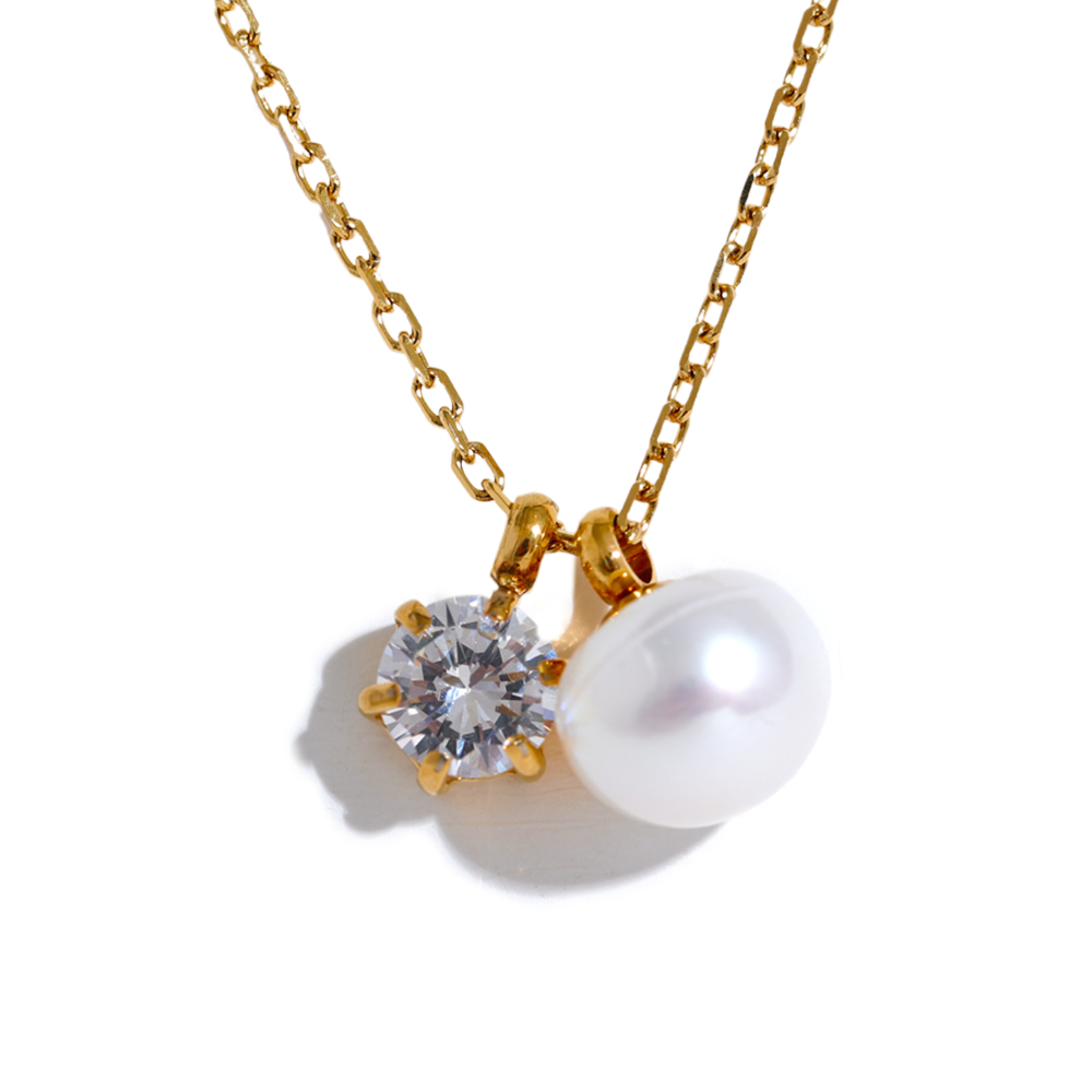 Pearl & Crystal Dual Pendant Necklace