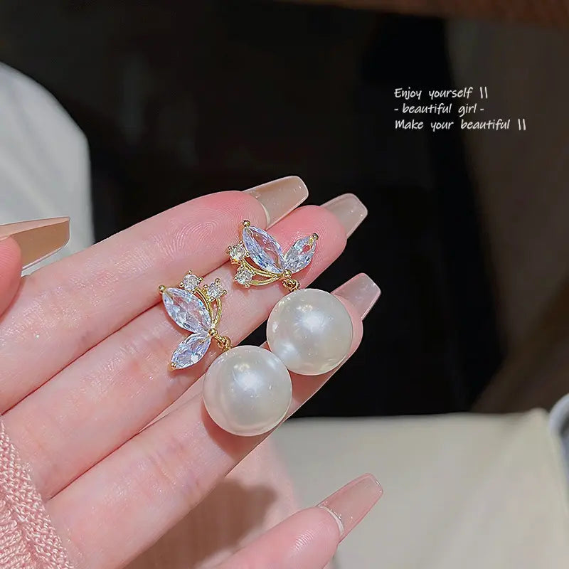 Butterfly Zircon Pearls Earrings