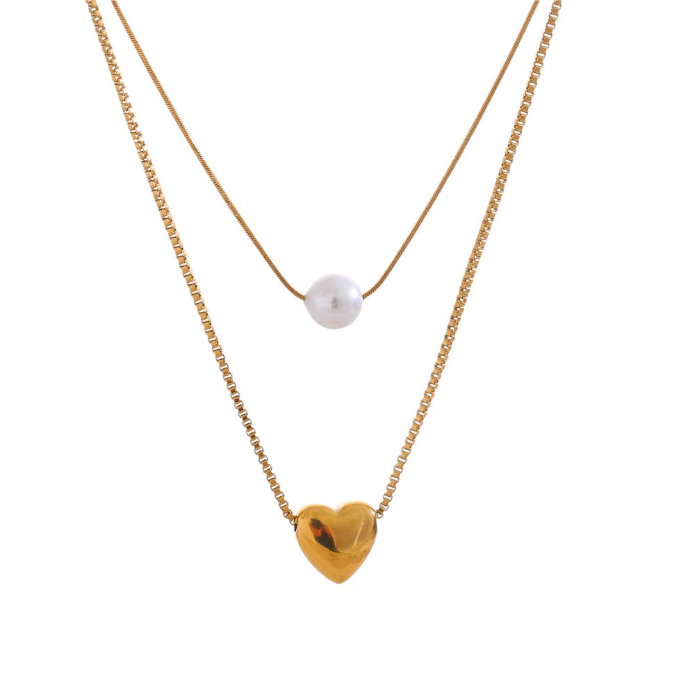 Gold Heart & Pearl Layered Necklace