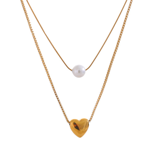 Gold Heart & Pearl Layered Necklace