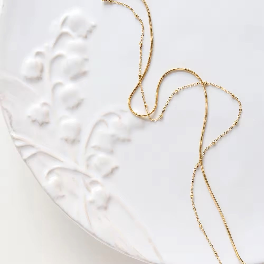 18k Gold Plated Double-layer Beads Chain Necklace