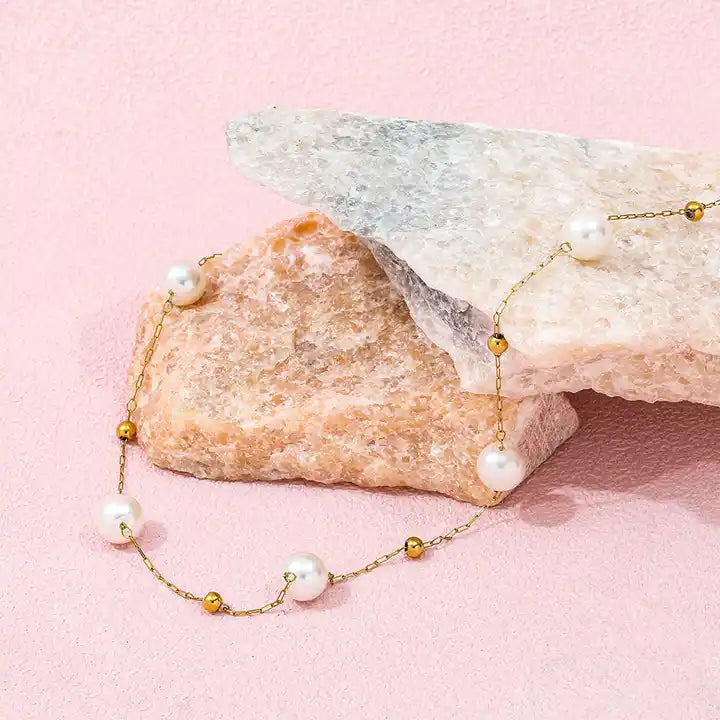 Imitation Pearl Dainty Chain Beads Necklace