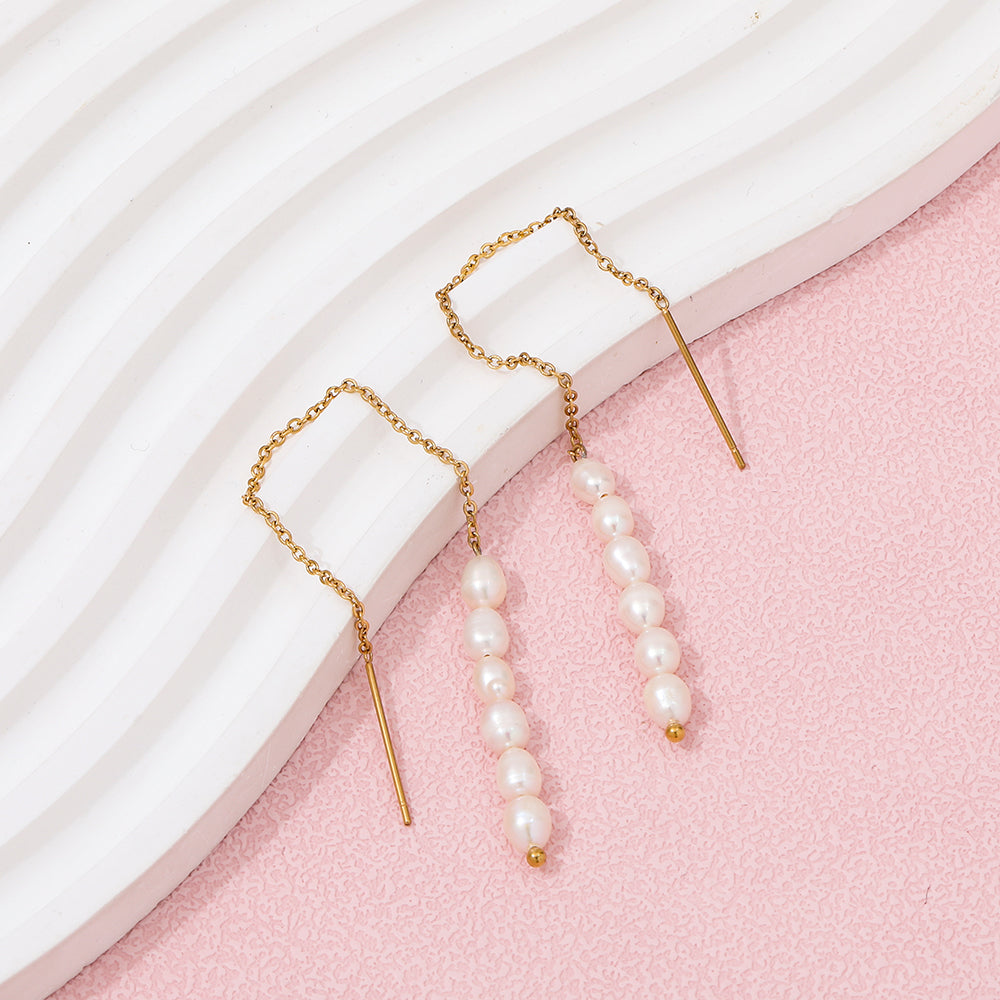 Pearl Threader Drop Earrings
