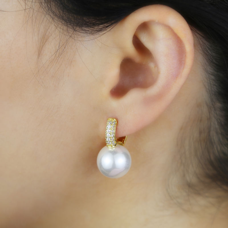 CZ Big Water Pearl Huggie Hoop Earrings