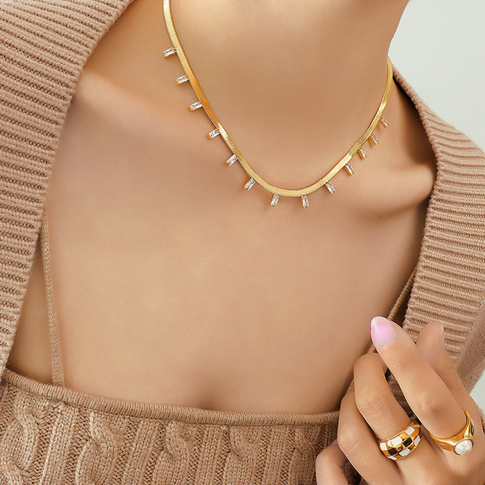 Crystal Fringe Herringbone Necklace