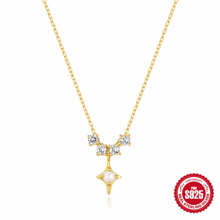 S925 Silver Diamond-encrusted Four-pointed Star Necklace