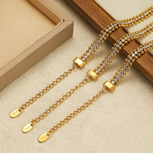 18k Gold Plated Zircon Beaded Chain Bracelet