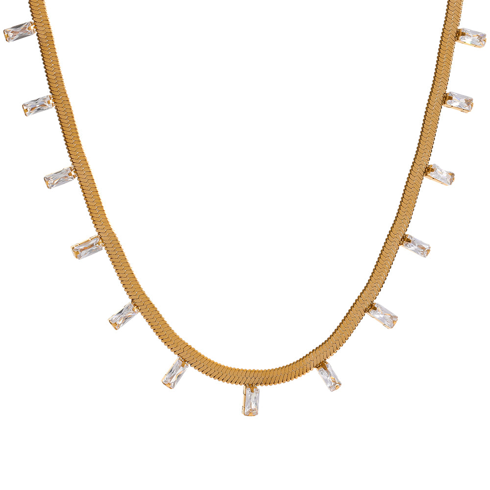 Crystal Fringe Herringbone Necklace