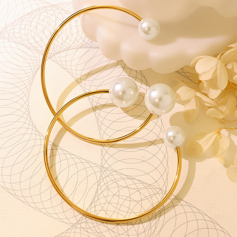 Double Pearl Open Cuff Bracelet