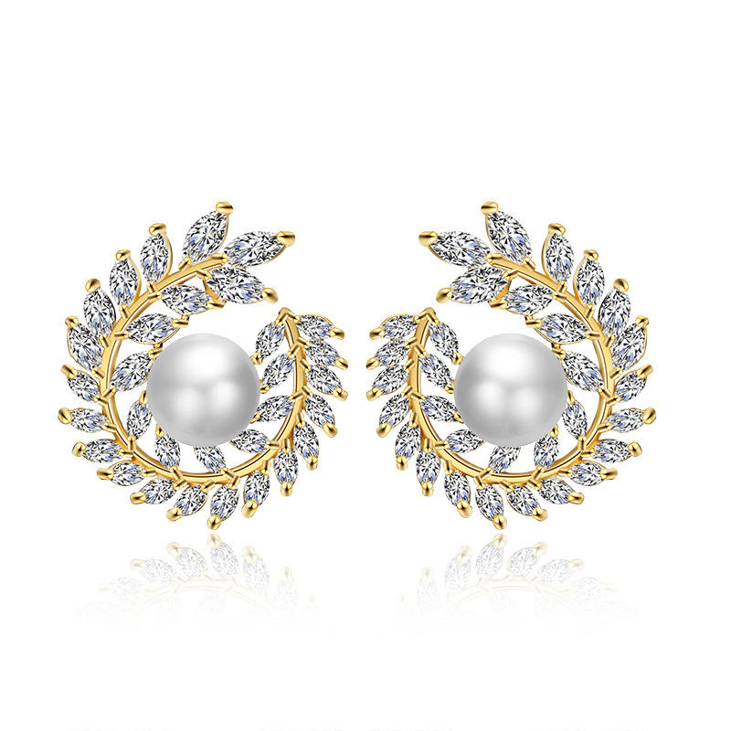 Luxury Leaf Cubic CZ and Pearl Necklace Set