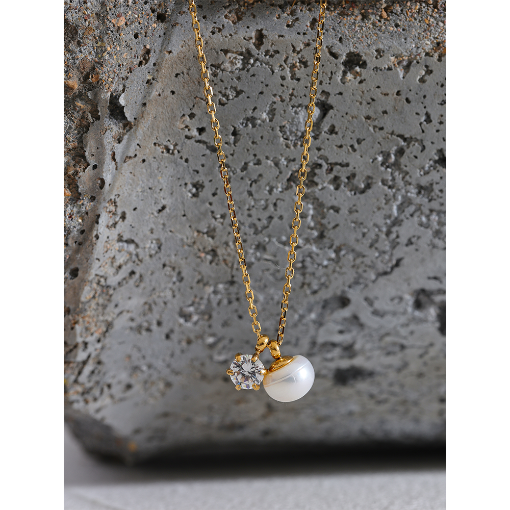 Pearl & Crystal Dual Pendant Necklace