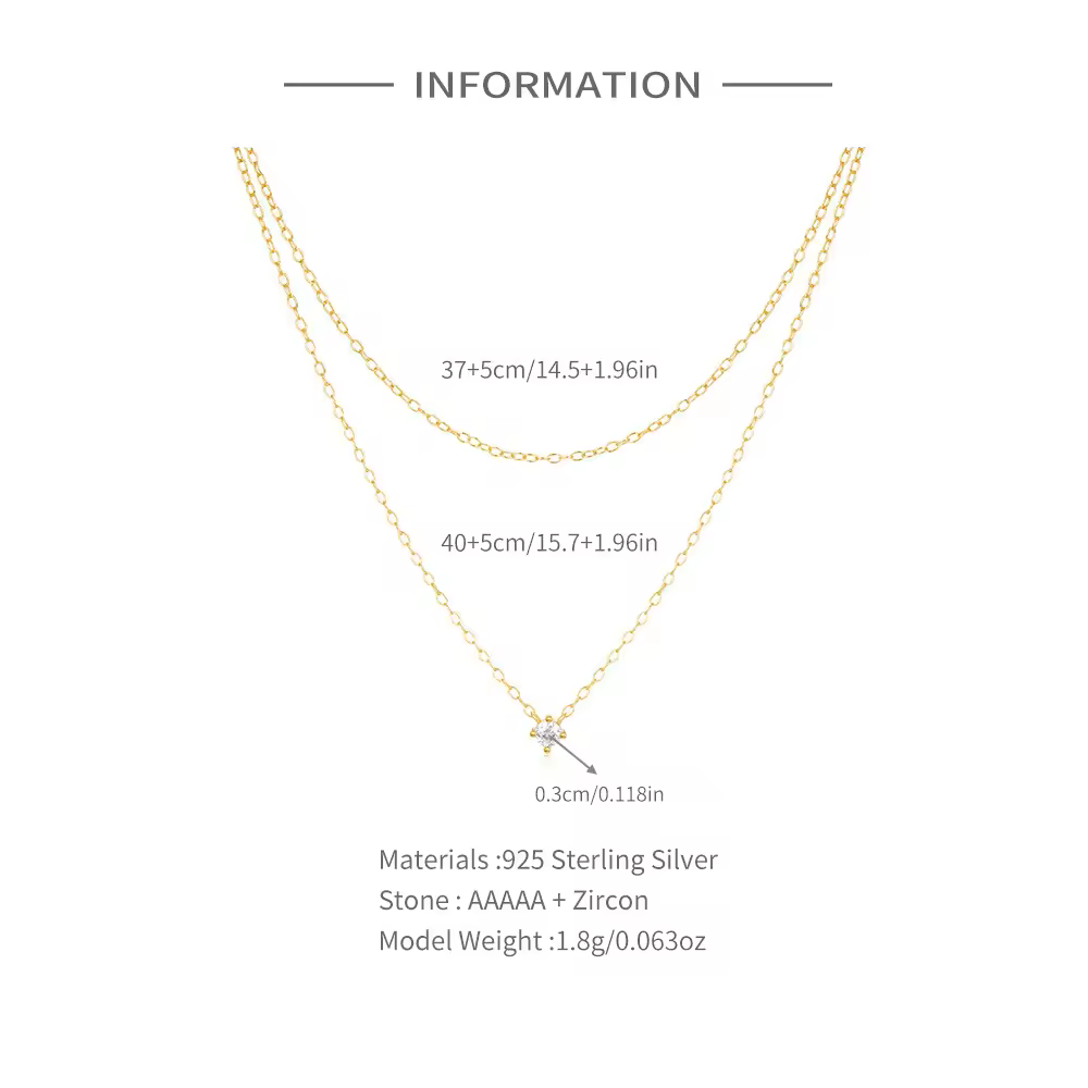 925 Sterling Silver Double-Layer Dainty Pendant Necklace