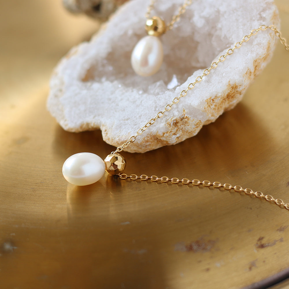 18k GP Freshwater Oval Pearl Necklace