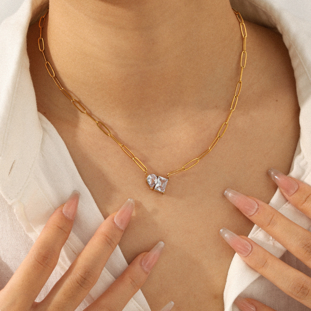 Dual Stone Paperclip Necklace