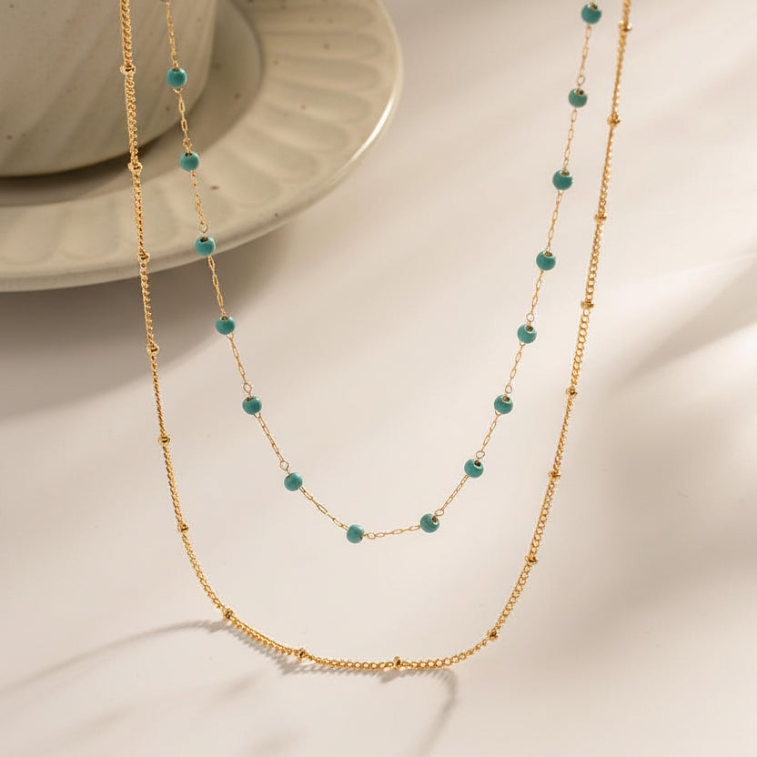 18k GP Turquoise Beads Double Layered Chain
