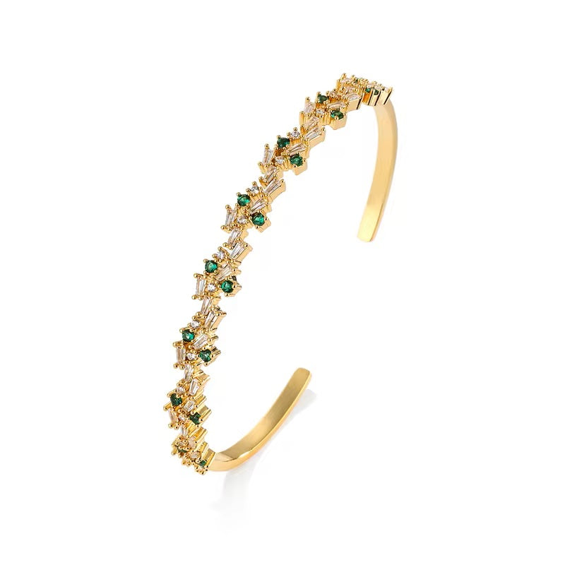 18k Gold Plated Green Zircon Bangle Bracelet