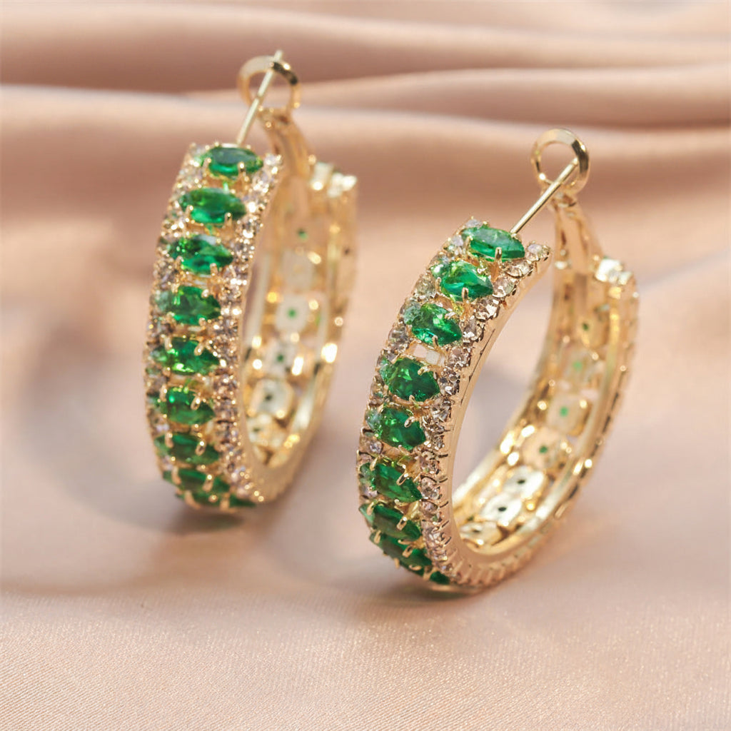 Emerald Crystal Band Hoops