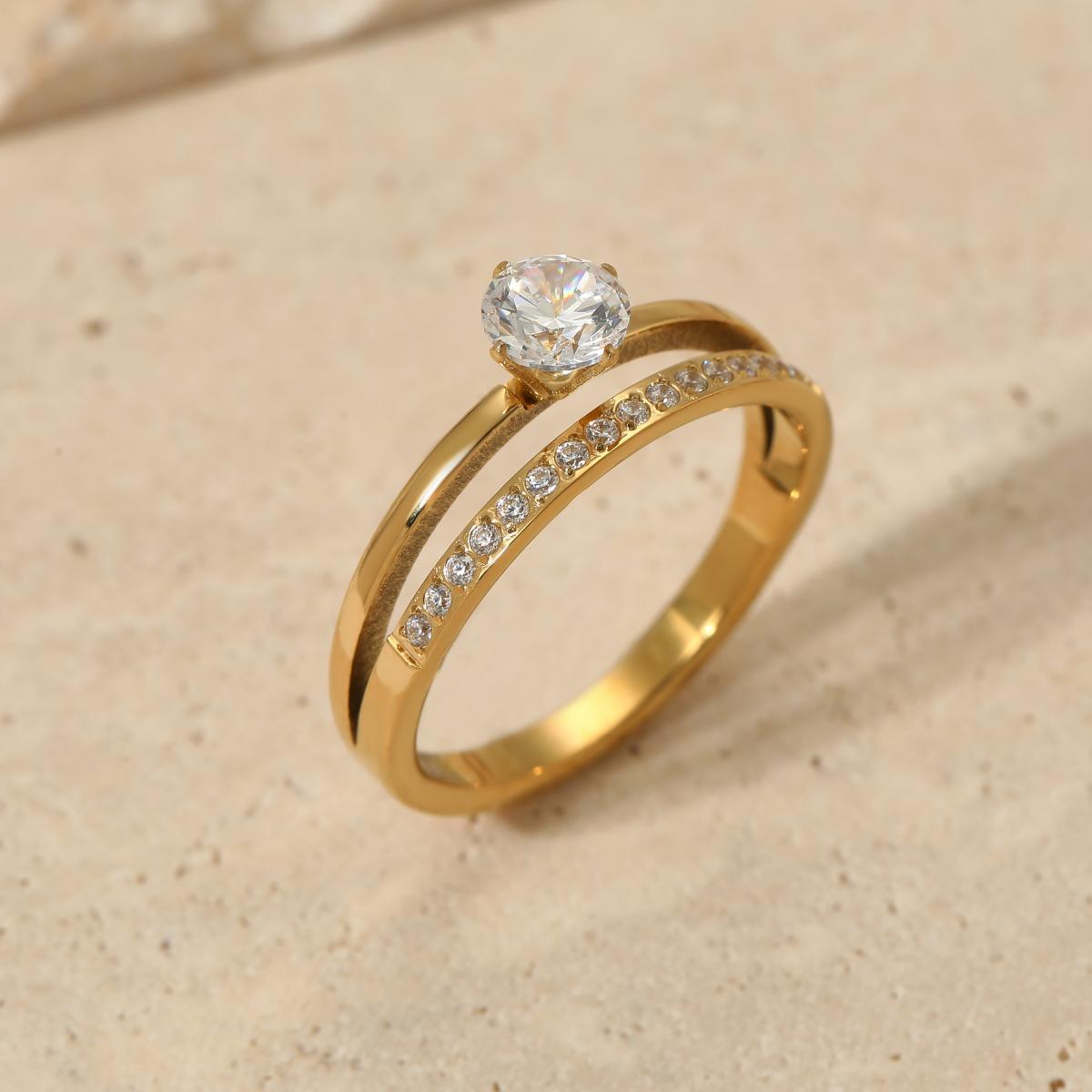 Solitaire Double Band Ring