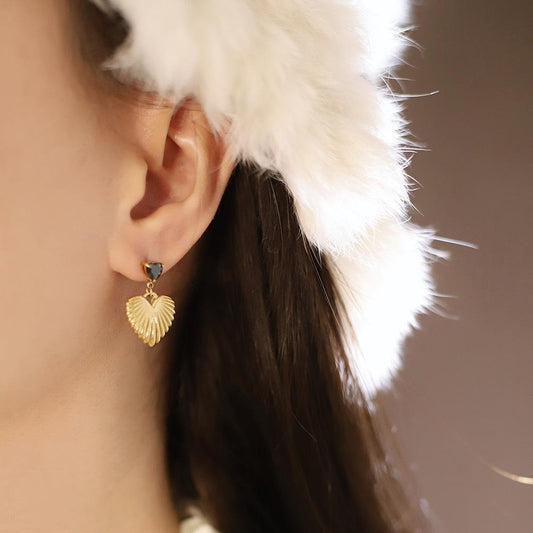 18K Gold Plated Black Zircon Heart Hanging Earrings