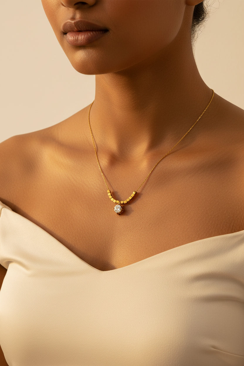 Cube Bead Crystal Drop Necklace