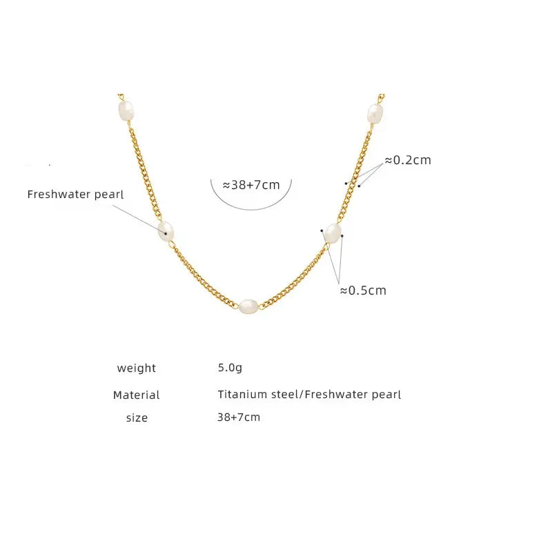 18k Gold Plated Fresh Water Pearl Satellite Curb Chain Necklace