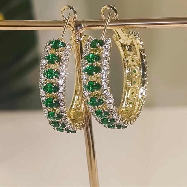 Luxury Emerald CZ Earrings Popular Hoop Earring