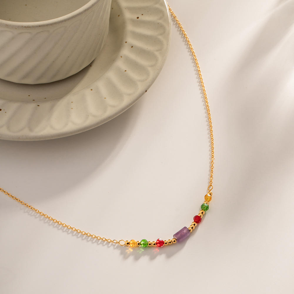 18K GP Multicolor Glass Bead Necklace