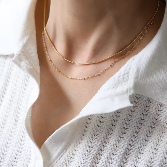 18k Gold Plated Double-layer Beads Chain Necklace