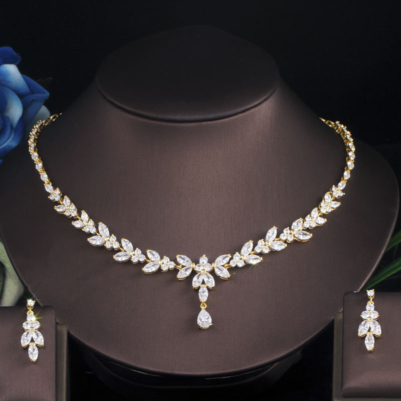 Gold Plated Zircon Necklace Earring Set