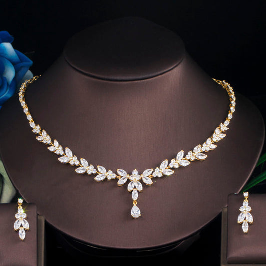 Gold Plated Zircon Necklace Earring Set