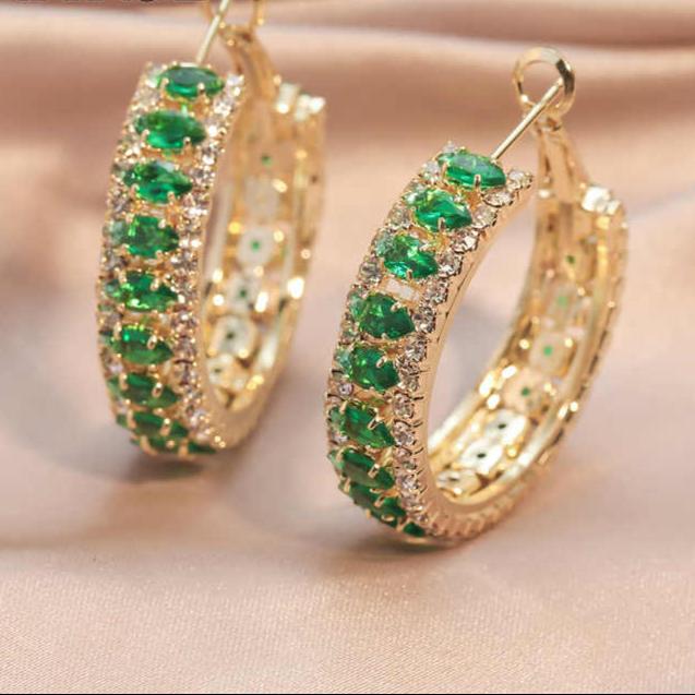 Luxury Emerald CZ Earrings Popular Hoop Earring
