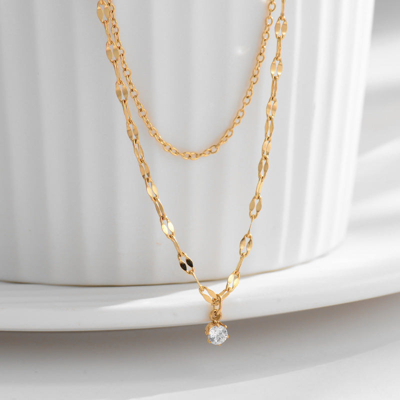 18k GP 6 Claw CZ Stone Double Layered Chain