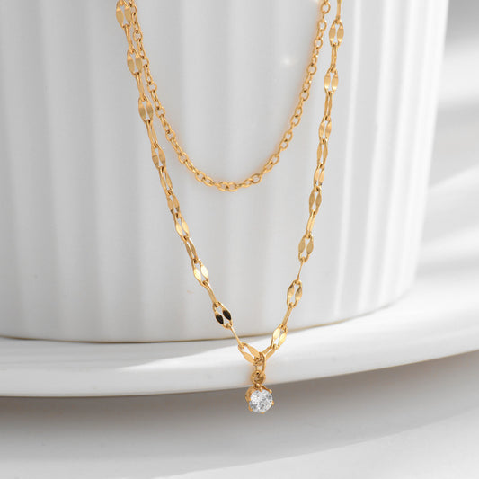 18k GP 6 Claw CZ Stone Double Layered Chain