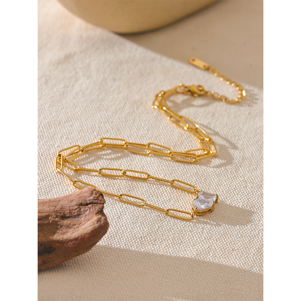 Dual Stone Paperclip Necklace