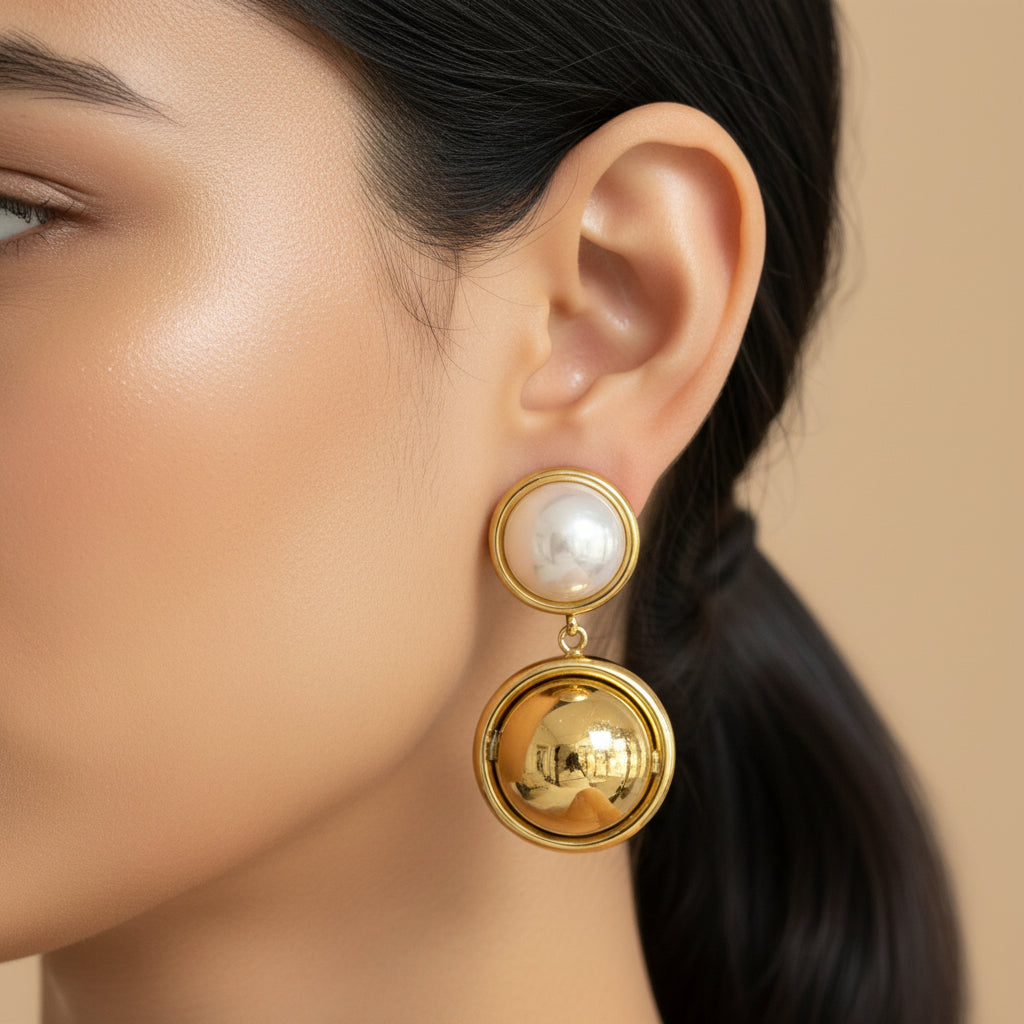 Gold Orb Pearl Drop Hangings
